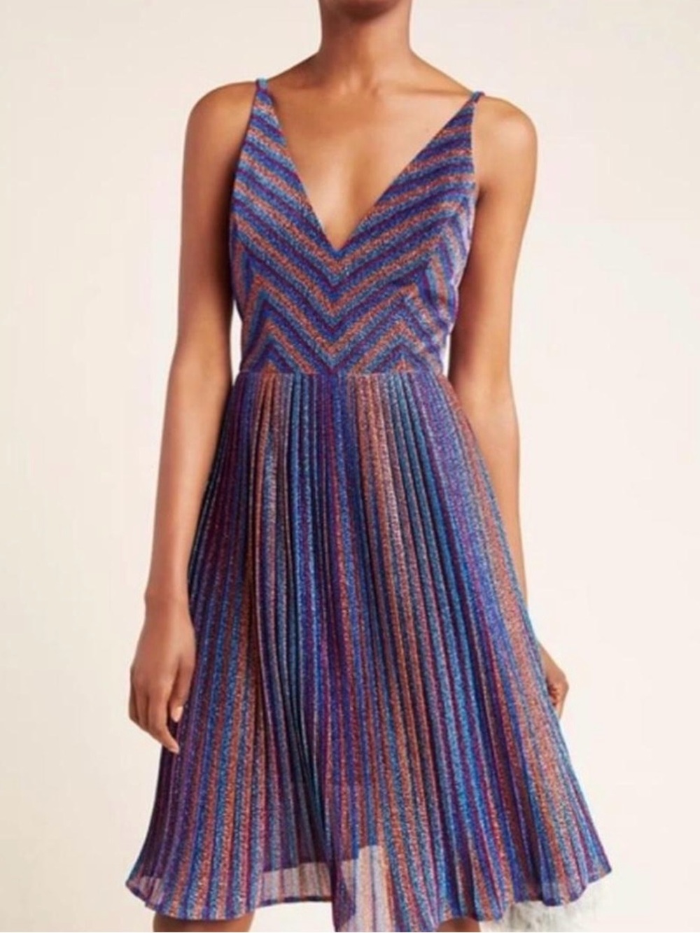 NWT Anthropologie Dress the Population Haley Metallic Fit & Flare Midi Dress